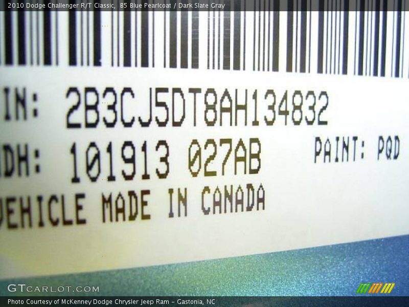 B5 Blue Pearlcoat / Dark Slate Gray 2010 Dodge Challenger R/T Classic