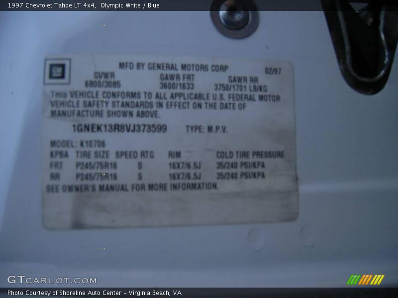Olympic White / Blue 1997 Chevrolet Tahoe LT 4x4