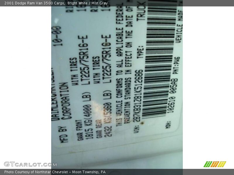 Bright White / Mist Gray 2001 Dodge Ram Van 3500 Cargo