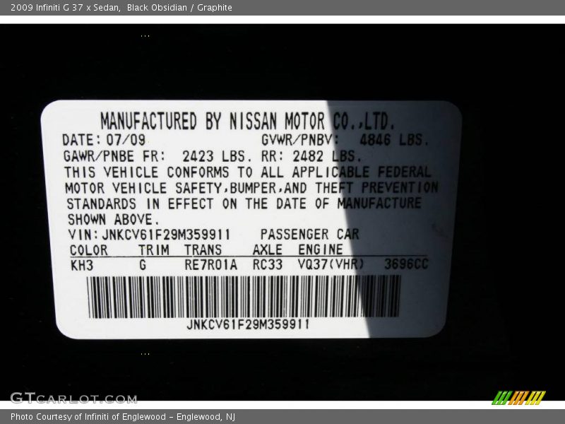 Black Obsidian / Graphite 2009 Infiniti G 37 x Sedan