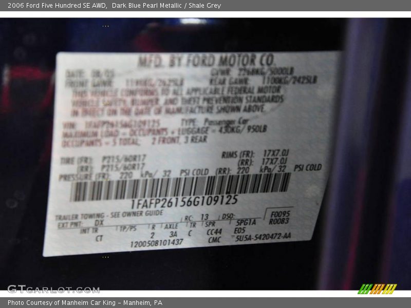 Dark Blue Pearl Metallic / Shale Grey 2006 Ford Five Hundred SE AWD