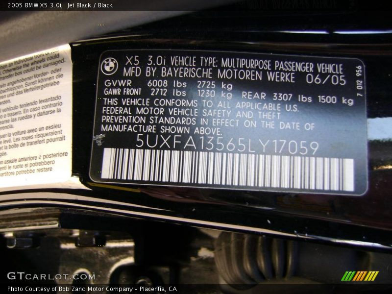 Jet Black / Black 2005 BMW X5 3.0i