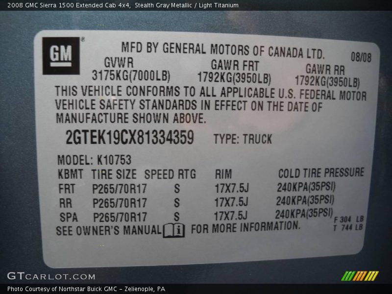 Stealth Gray Metallic / Light Titanium 2008 GMC Sierra 1500 Extended Cab 4x4