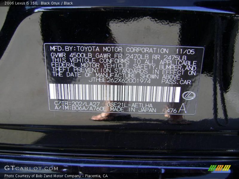 Black Onyx / Black 2006 Lexus IS 350