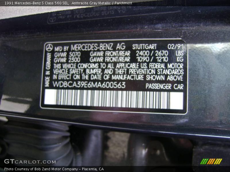 Anthracite Gray Metallic / Parchment 1991 Mercedes-Benz S Class 560 SEL