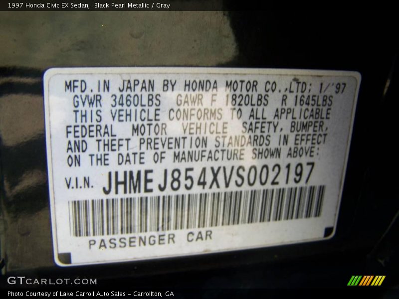 Black Pearl Metallic / Gray 1997 Honda Civic EX Sedan