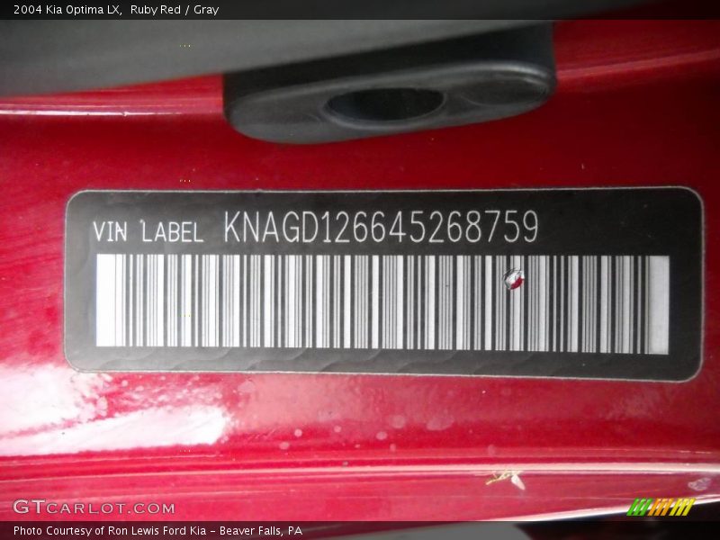 Ruby Red / Gray 2004 Kia Optima LX
