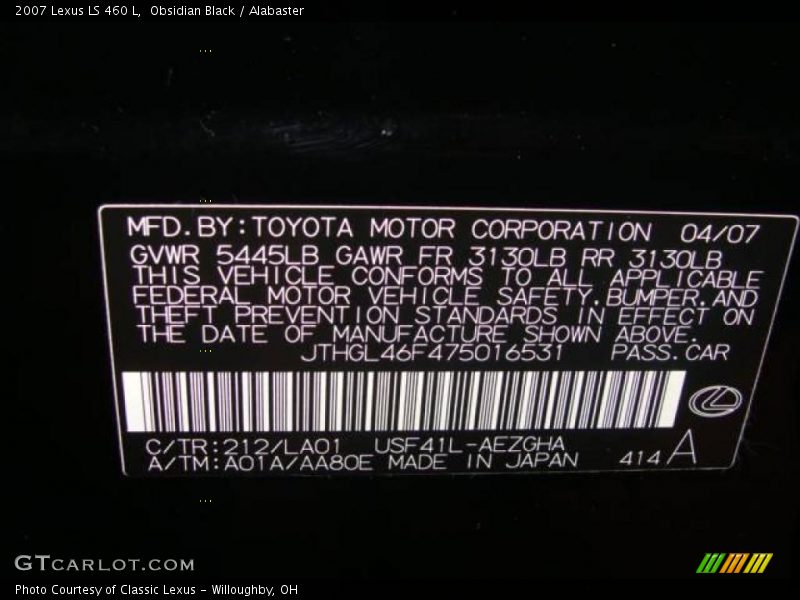Obsidian Black / Alabaster 2007 Lexus LS 460 L