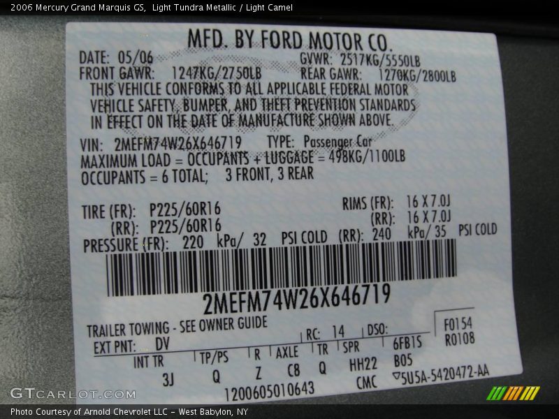 Light Tundra Metallic / Light Camel 2006 Mercury Grand Marquis GS
