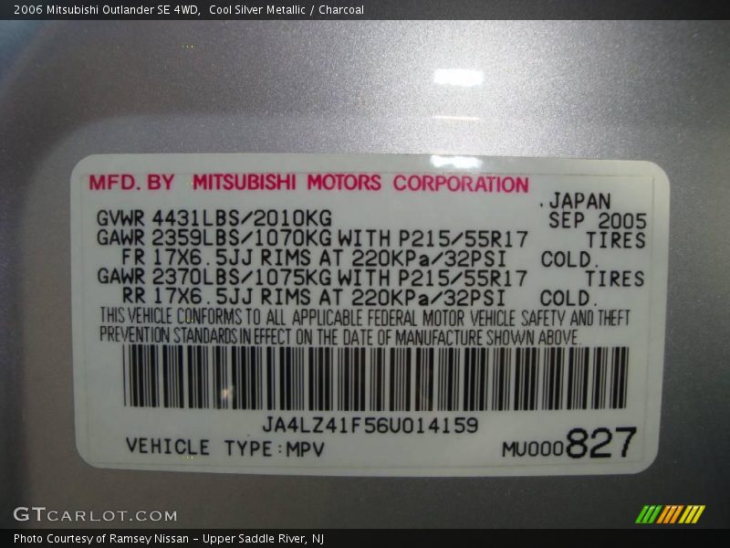 Cool Silver Metallic / Charcoal 2006 Mitsubishi Outlander SE 4WD