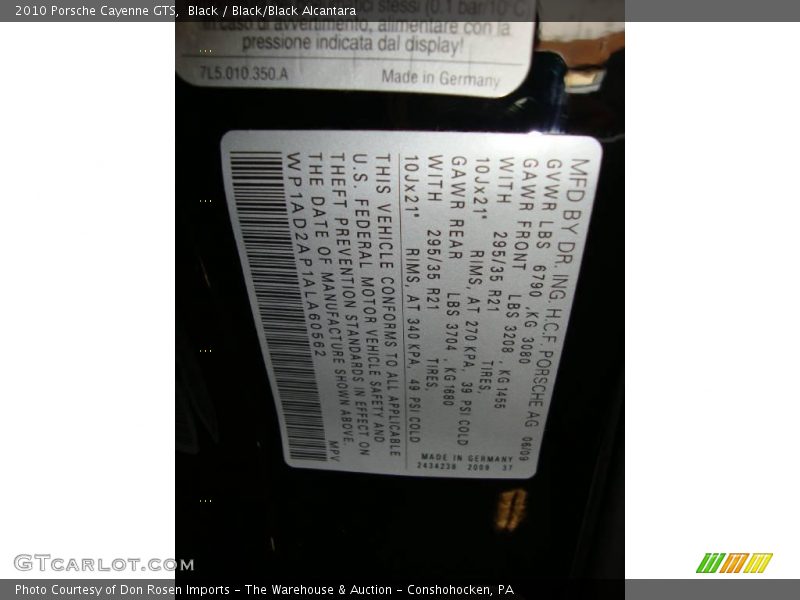 Black / Black/Black Alcantara 2010 Porsche Cayenne GTS