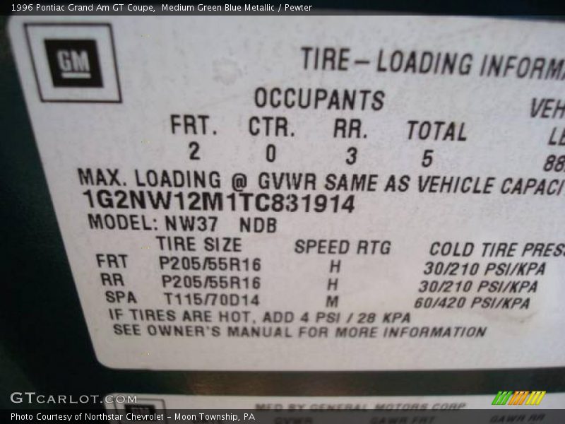 Medium Green Blue Metallic / Pewter 1996 Pontiac Grand Am GT Coupe