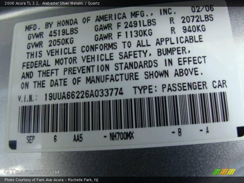 Alabaster Silver Metallic / Quartz 2006 Acura TL 3.2
