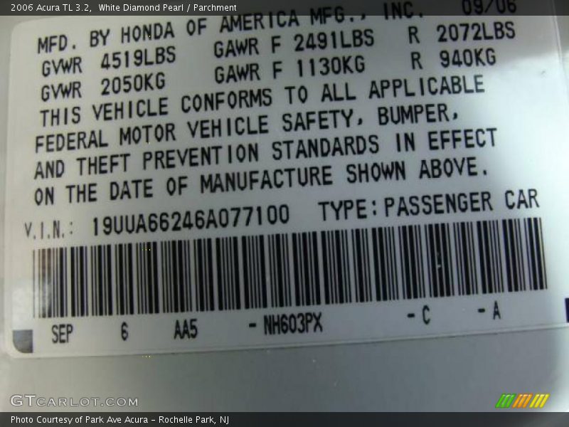 White Diamond Pearl / Parchment 2006 Acura TL 3.2