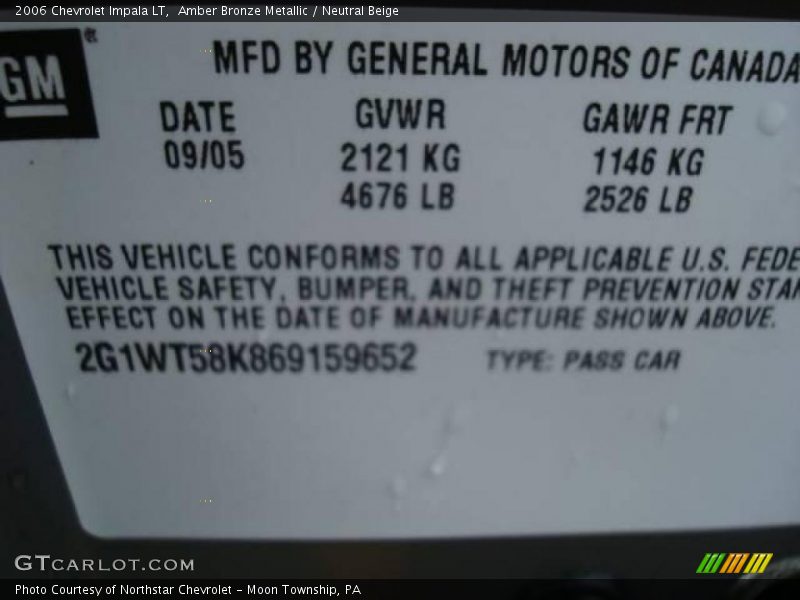 Amber Bronze Metallic / Neutral Beige 2006 Chevrolet Impala LT