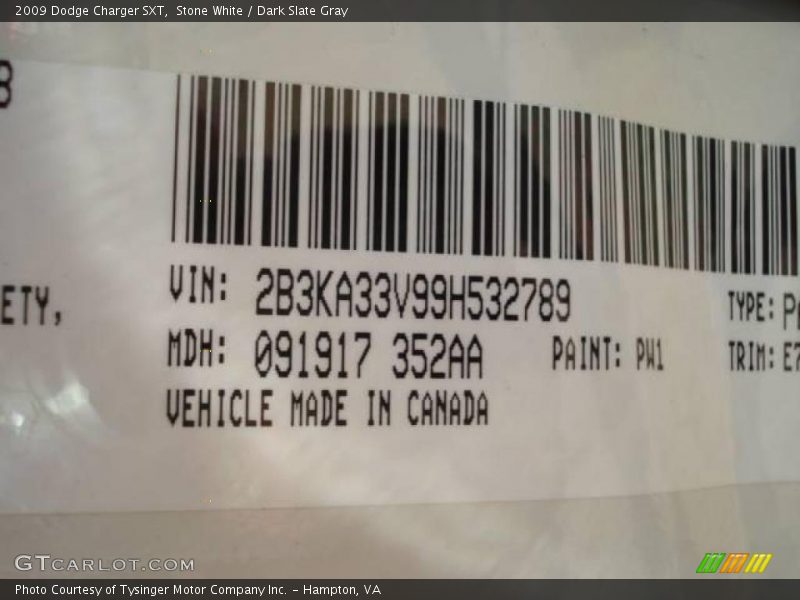 Stone White / Dark Slate Gray 2009 Dodge Charger SXT