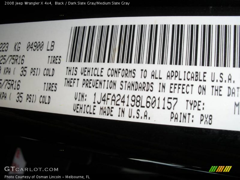 Black / Dark Slate Gray/Medium Slate Gray 2008 Jeep Wrangler X 4x4