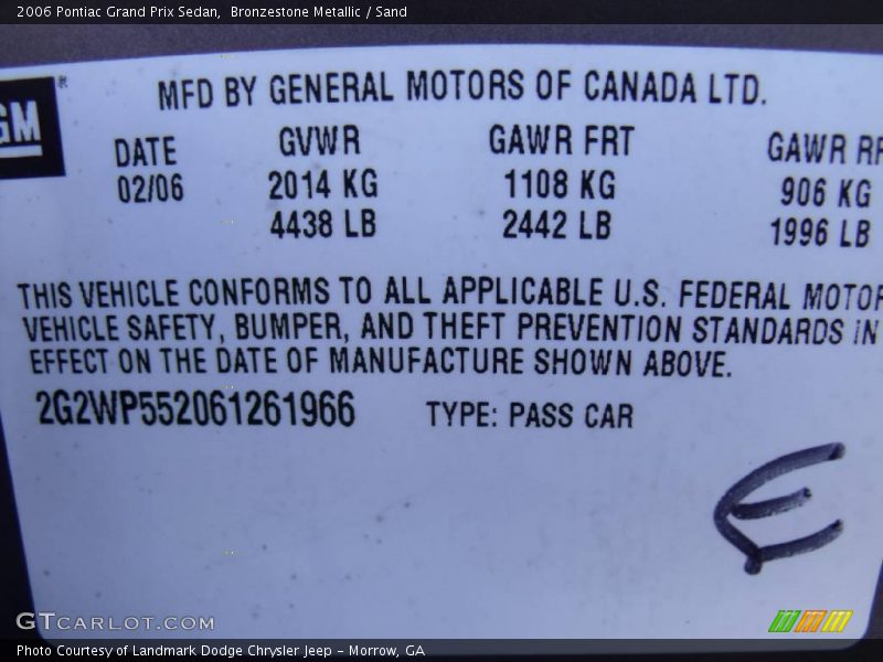 Bronzestone Metallic / Sand 2006 Pontiac Grand Prix Sedan