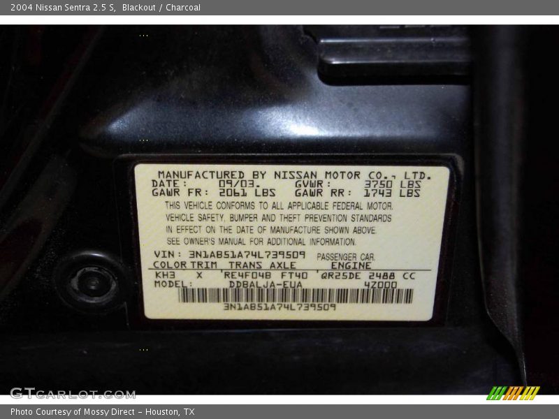 Blackout / Charcoal 2004 Nissan Sentra 2.5 S