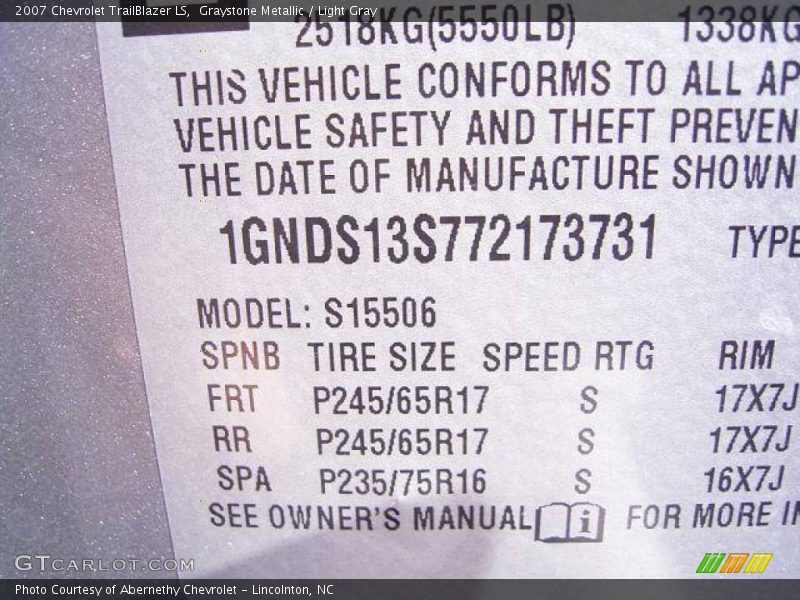 Graystone Metallic / Light Gray 2007 Chevrolet TrailBlazer LS