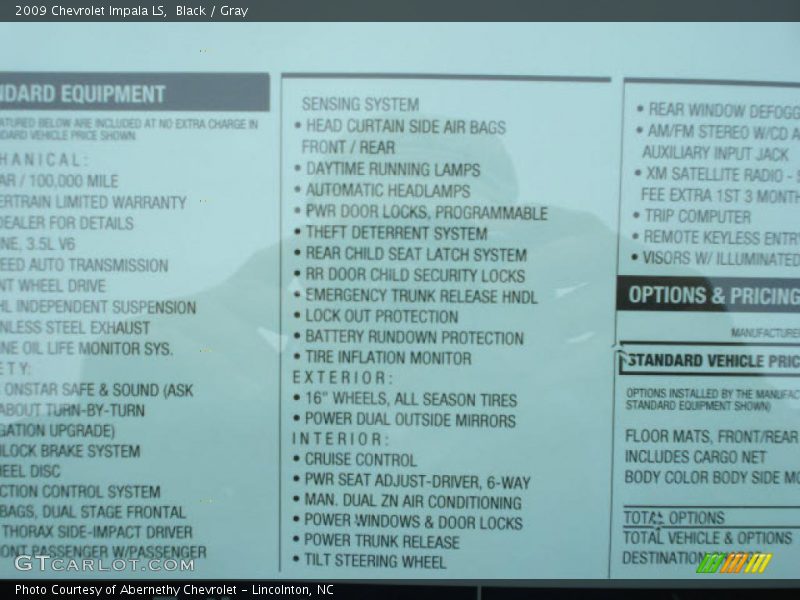 Black / Gray 2009 Chevrolet Impala LS