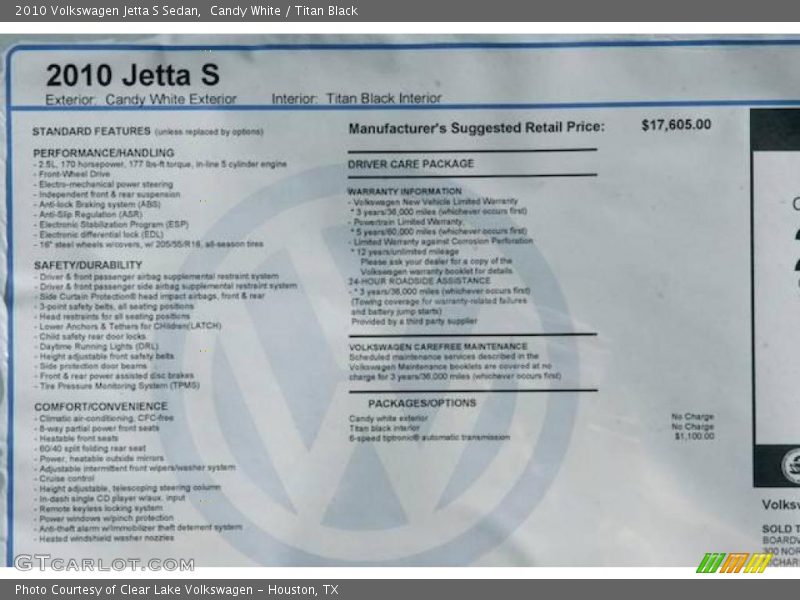 Candy White / Titan Black 2010 Volkswagen Jetta S Sedan