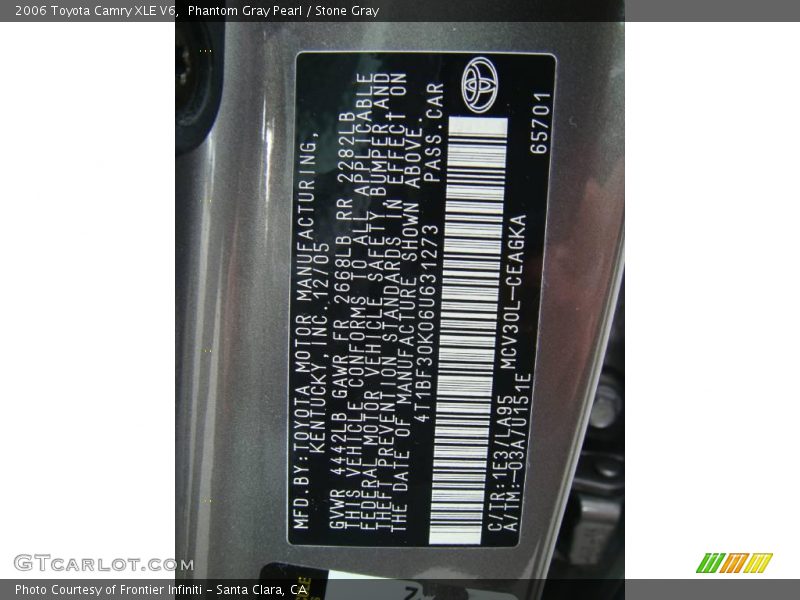 Phantom Gray Pearl / Stone Gray 2006 Toyota Camry XLE V6