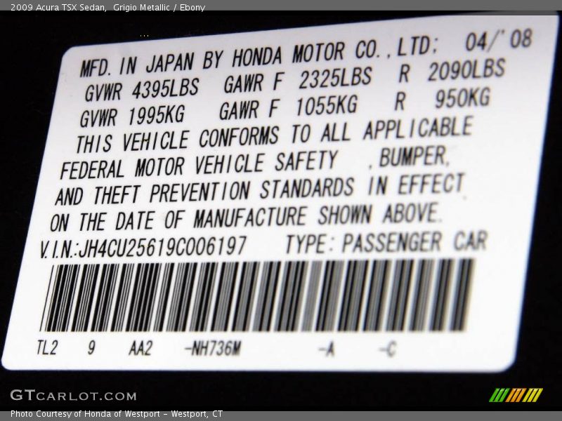 Grigio Metallic / Ebony 2009 Acura TSX Sedan
