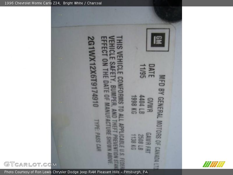 Bright White / Charcoal 1996 Chevrolet Monte Carlo Z34