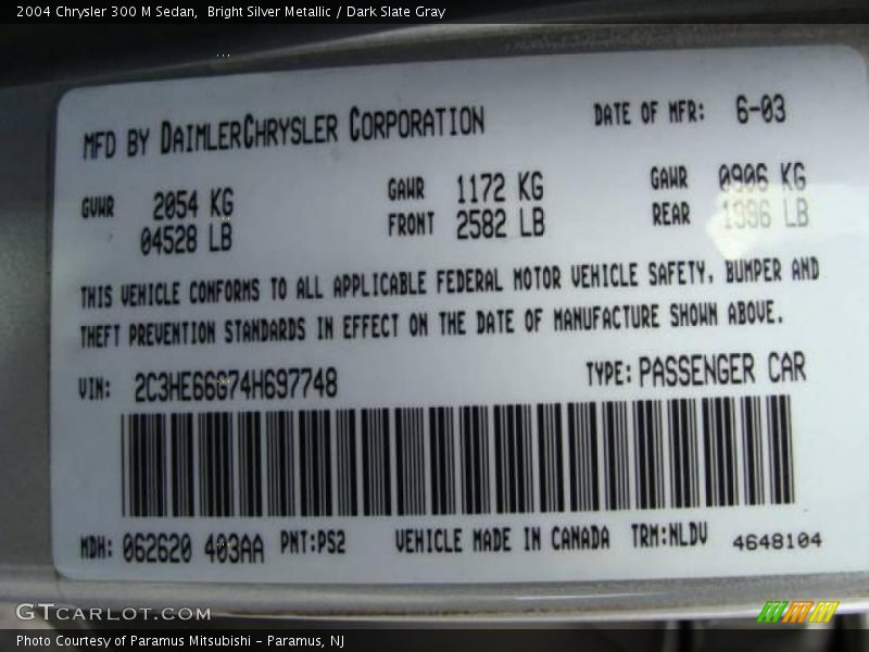 Bright Silver Metallic / Dark Slate Gray 2004 Chrysler 300 M Sedan
