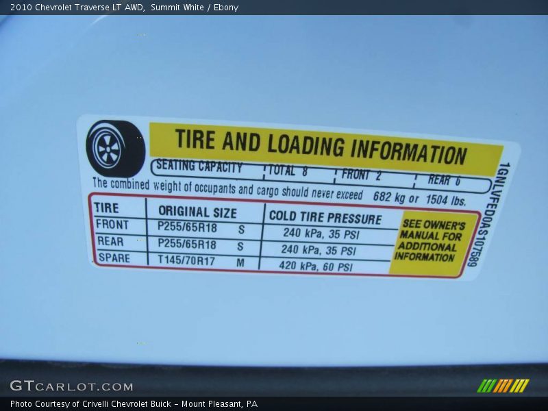 Summit White / Ebony 2010 Chevrolet Traverse LT AWD