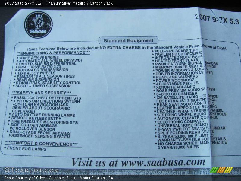 Titanium Silver Metallic / Carbon Black 2007 Saab 9-7X 5.3i