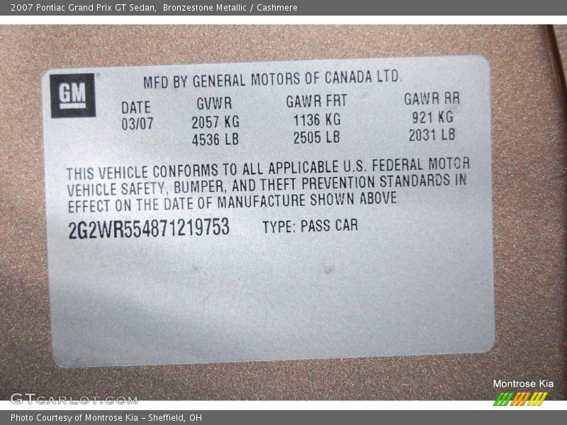 Bronzestone Metallic / Cashmere 2007 Pontiac Grand Prix GT Sedan