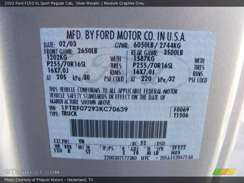 Silver Metallic / Medium Graphite Grey 2003 Ford F150 XL Sport Regular Cab