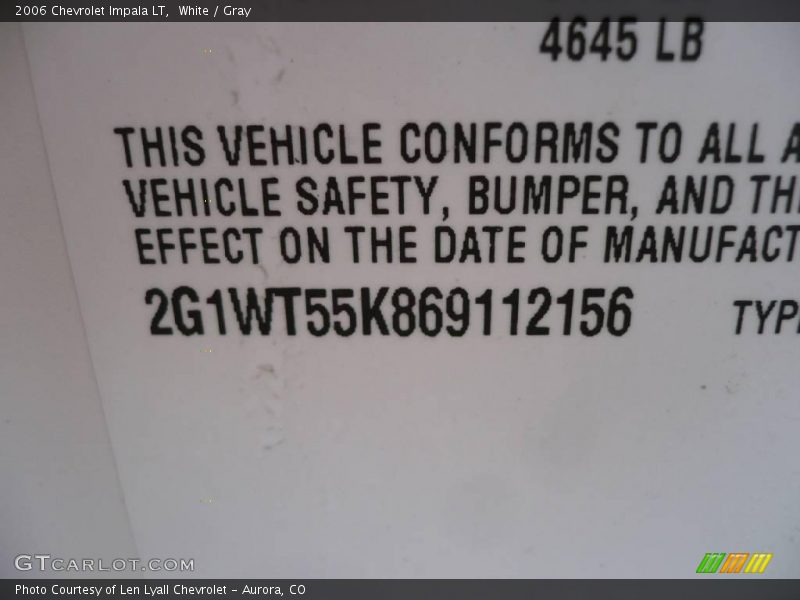 White / Gray 2006 Chevrolet Impala LT