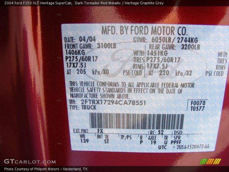 Dark Toreador Red Metallic / Heritage Graphite Grey 2004 Ford F150 XLT Heritage SuperCab