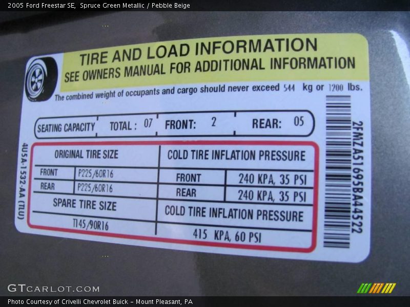 Spruce Green Metallic / Pebble Beige 2005 Ford Freestar SE