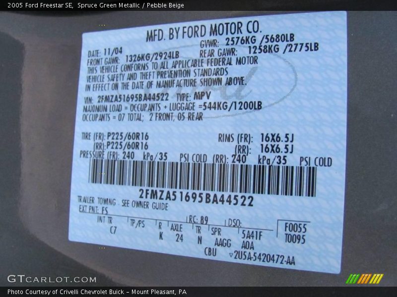 Spruce Green Metallic / Pebble Beige 2005 Ford Freestar SE