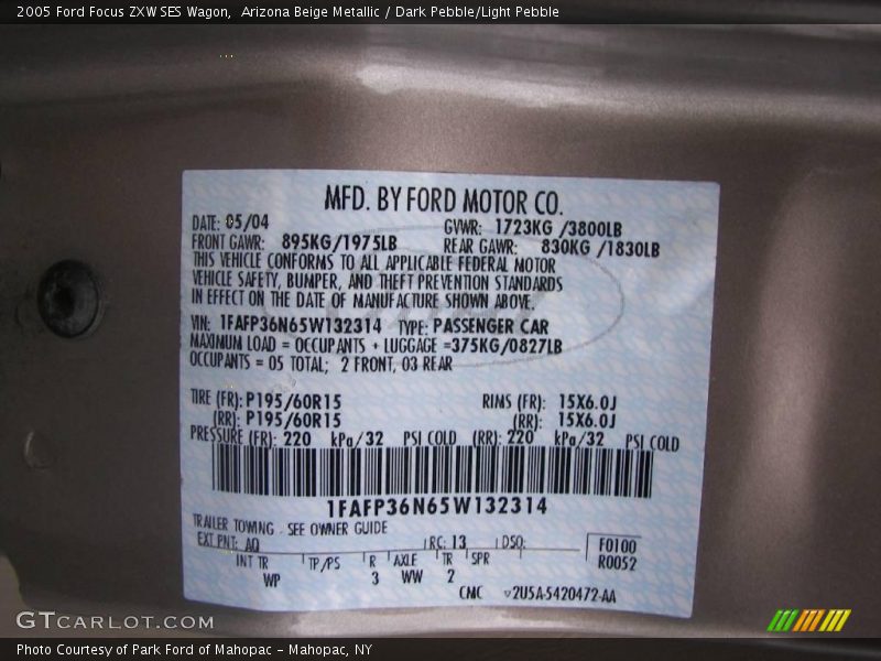 Arizona Beige Metallic / Dark Pebble/Light Pebble 2005 Ford Focus ZXW SES Wagon