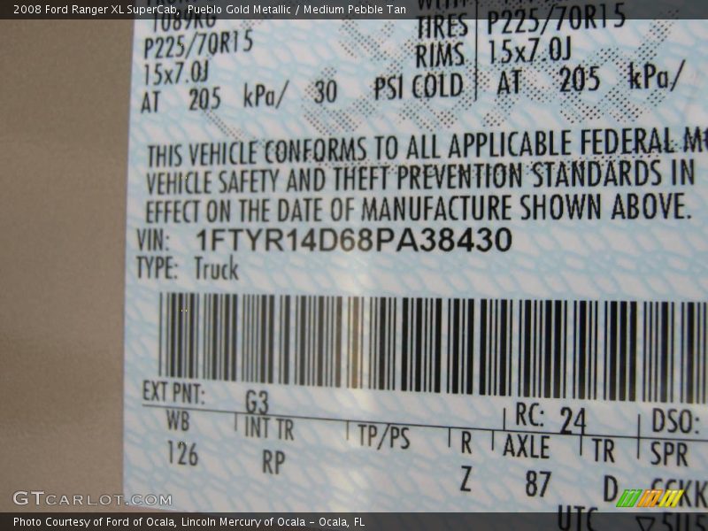 Pueblo Gold Metallic / Medium Pebble Tan 2008 Ford Ranger XL SuperCab