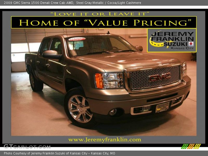 Steel Gray Metallic / Cocoa/Light Cashmere 2009 GMC Sierra 1500 Denali Crew Cab AWD