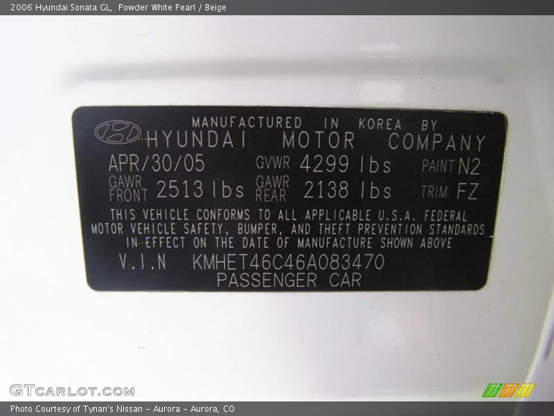 Powder White Pearl / Beige 2006 Hyundai Sonata GL