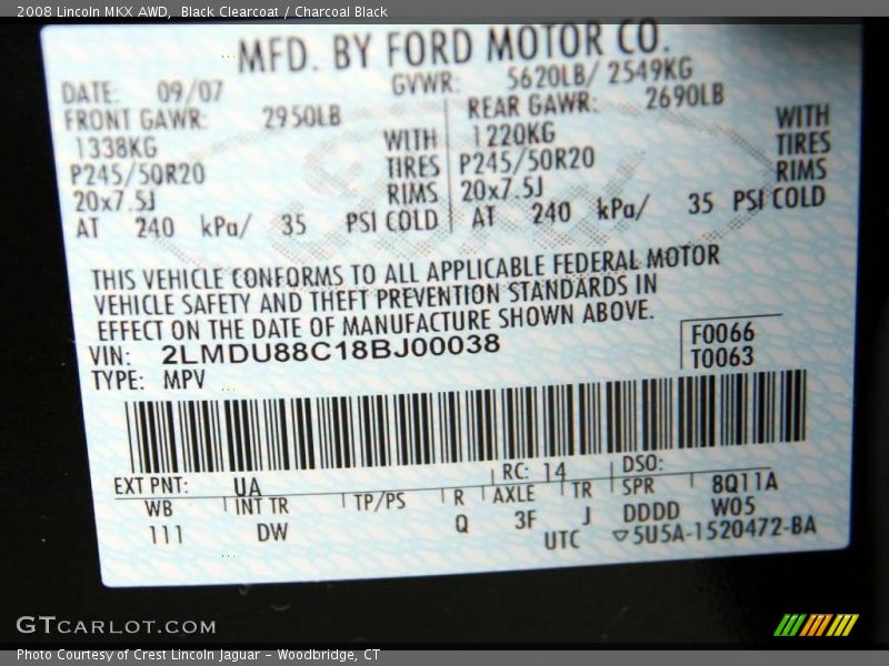 Black Clearcoat / Charcoal Black 2008 Lincoln MKX AWD