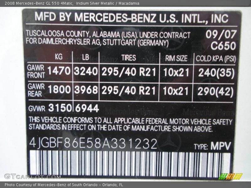 Iridium Silver Metallic / Macadamia 2008 Mercedes-Benz GL 550 4Matic