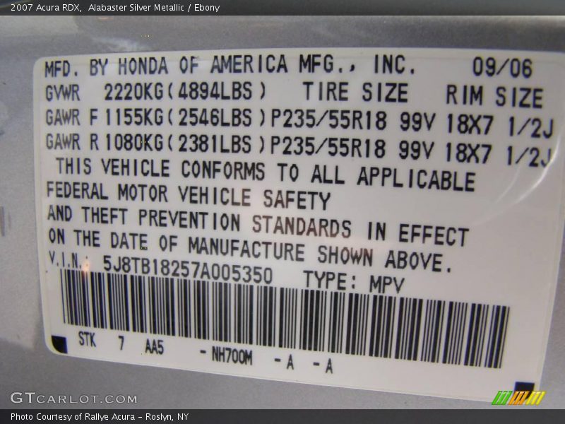 Alabaster Silver Metallic / Ebony 2007 Acura RDX
