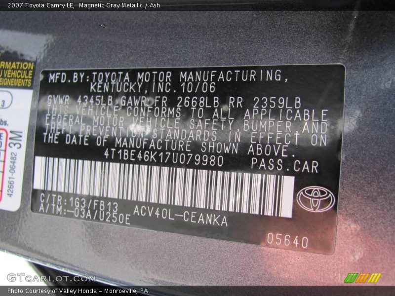 Magnetic Gray Metallic / Ash 2007 Toyota Camry LE