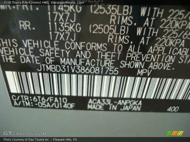 Everglade Metallic / Ash 2008 Toyota RAV4 Limited 4WD