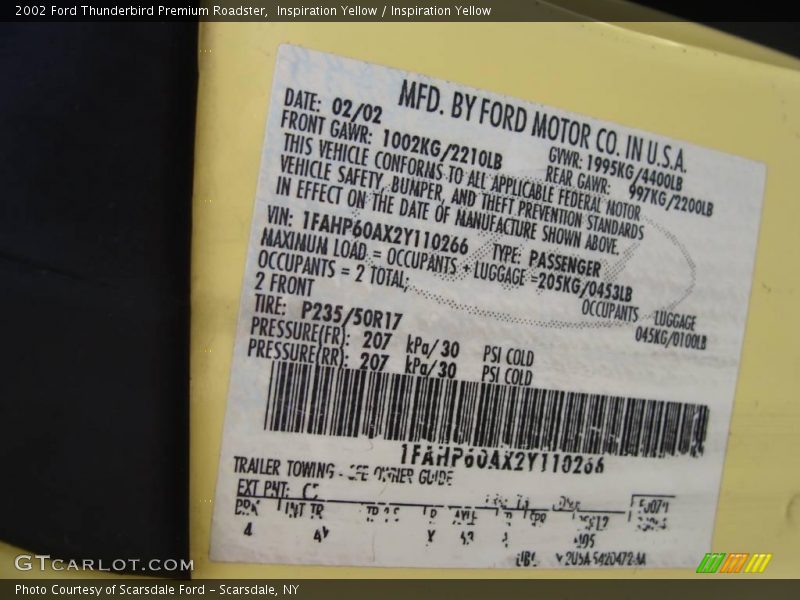 Inspiration Yellow / Inspiration Yellow 2002 Ford Thunderbird Premium Roadster