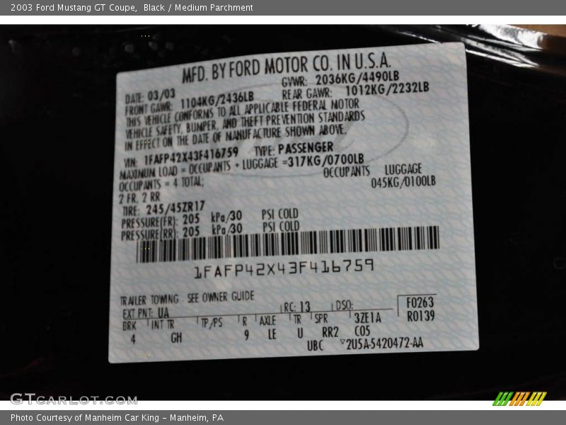 Black / Medium Parchment 2003 Ford Mustang GT Coupe