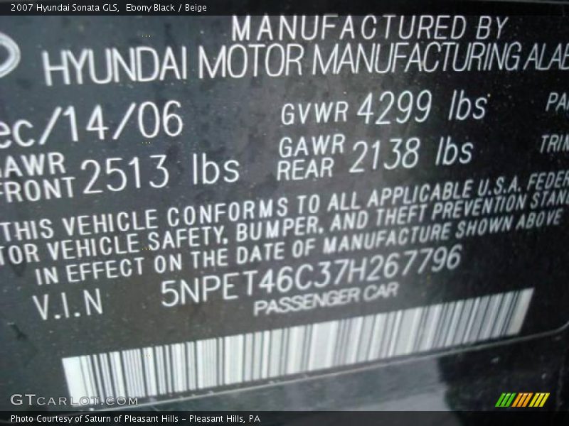Ebony Black / Beige 2007 Hyundai Sonata GLS
